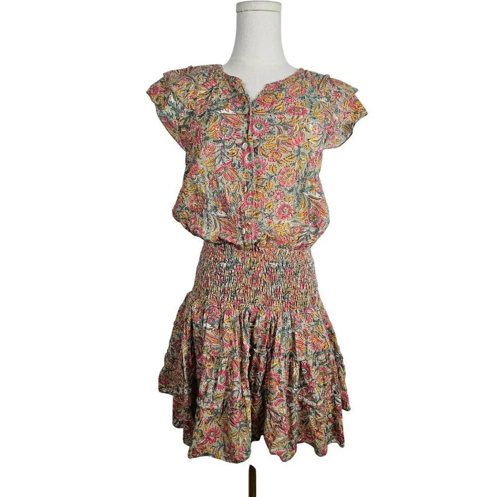 Perry Walker Collective Jenny Mini Dress Size 6 size 8 Boho Floral Green Pink - Picture 1 of 12